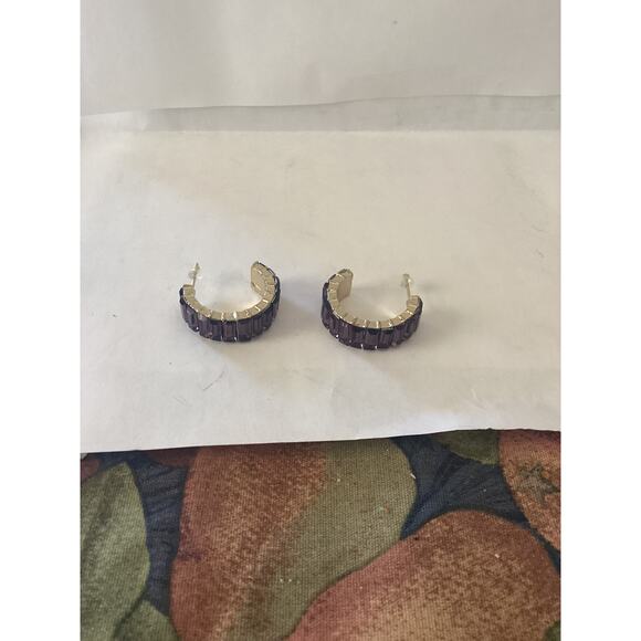 4442 NIP 1" Goldtone Amethyst Purple Cheerful Gem Pave Hoops February Birthstone - Picture 4 of 4